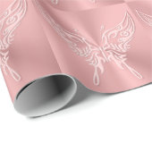 Papier Cadeau Queue ronde papillon rose stylisé, look Embossé (Coin rond)