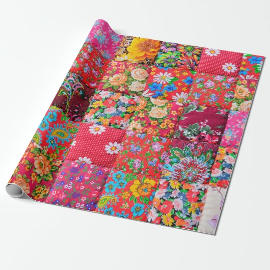 Papier Cadeau Quillette patchwork artisanale avec motif floral e (Déroulé)