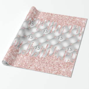 Papier Cadeau Quinceanera parties scintillant argent gouttes ros