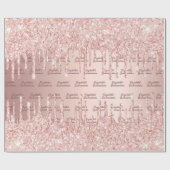 Papier Cadeau Quinceanera rose or rose gouttes nom (Plat)
