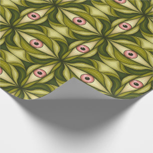Papier Cadeau Quirky Rose Eyes Et Vert Botanical Motif
