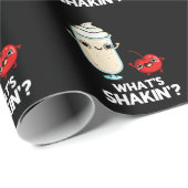 Papier Cadeau Quoi de Shakin Funny Cherry Milkshake Pun Dark BG (Coin rond)