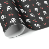 Papier Cadeau RAB Rockabilly Skuls et Cerises sur Noir (Coin rond)