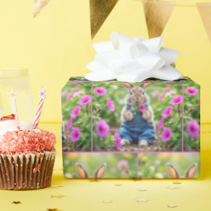 Papier Cadeau Rabbit Manger Pétunia Rose Fleurs