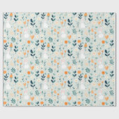 Papier Cadeau Rabbit Spring Bleu Et Orange Pastel (Plat)