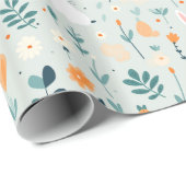 Papier Cadeau Rabbit Spring Bleu Et Orange Pastel (Coin rond)