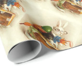 PAPIER CADEAU RABIT BLANC VOYAGEANT AVEC OEUF DE PÂQUES (Coin rond)