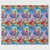 PAPIER CADEAU RABIT ROSE, BOUGIES DE NOËL ET HOLLYBERRIES (Plat)