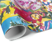 PAPIER CADEAU RABIT ROSE, BOUGIES DE NOËL ET HOLLYBERRIES (Coin rond)