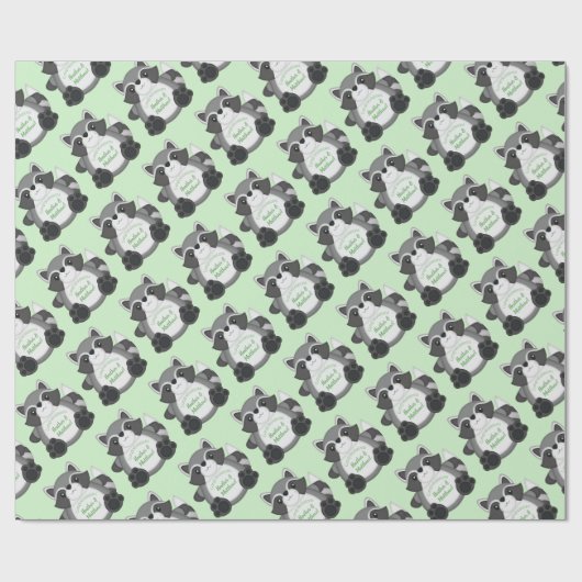 Papier Cadeau Raccoon Baby shower vert (Plat)