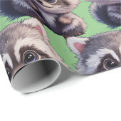 Papier Cadeau Raccoon boisé animaux forêt amis (Coin rond)