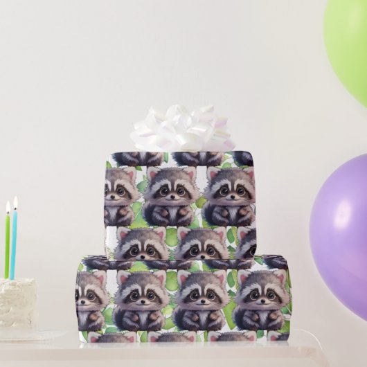 Papier Cadeau Raccoon boisé animaux forêt amis (Cadeaux de fête)