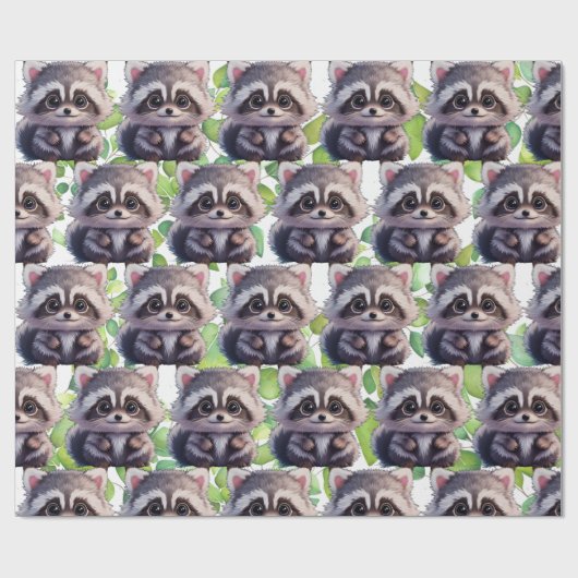 Papier Cadeau Raccoon boisé animaux forêt amis (Plat)