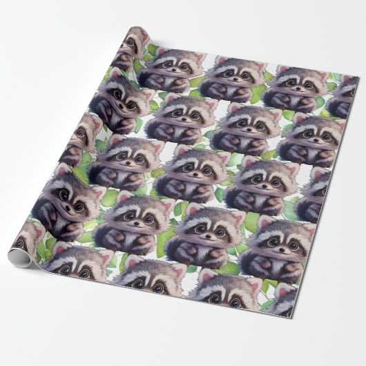Papier Cadeau Raccoon boisé animaux forêt amis (Déroulé)