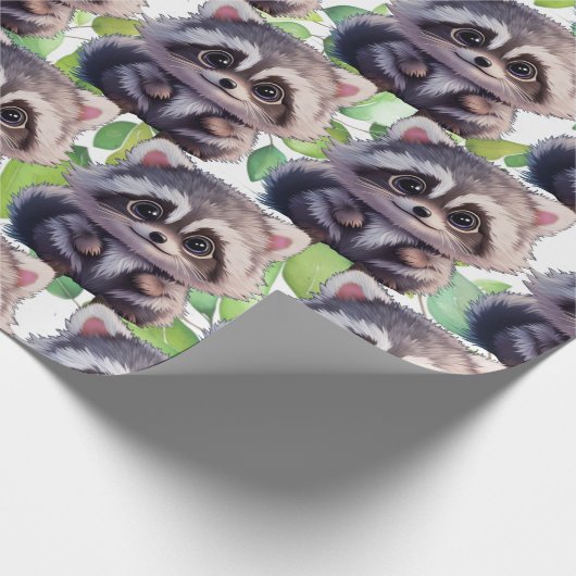 Papier Cadeau Raccoon boisé animaux forêt amis (Coin)