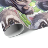 Papier Cadeau Raccoon boisé animaux forêt amis (Coin rond)