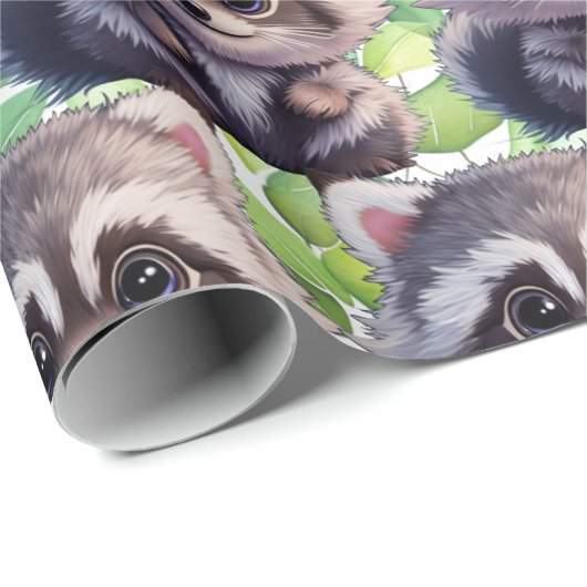 Papier Cadeau Raccoon boisé animaux forêt amis (Coin rond)