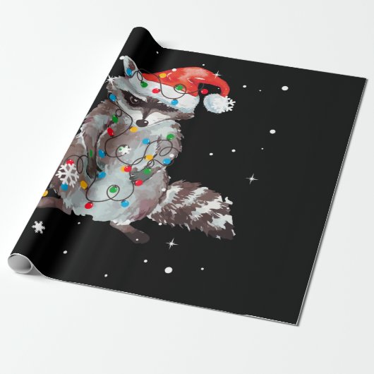 Papier Cadeau Raccoon Christmas Tree Lights Pajama Racoon Lover (Déroulé)