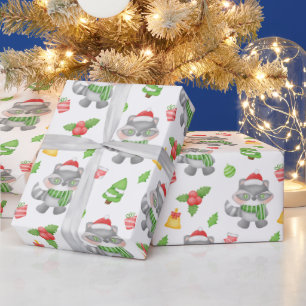 Papier Cadeau Raccoon de Noël, Berries, Présents