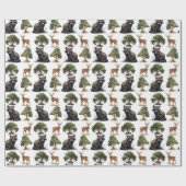 Papier Cadeau Raccoon et bois de cerfs (Plat)