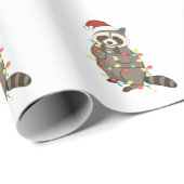 Papier Cadeau Raccoon Joyeux Noël Lumières Santa Chapon Xmas Nei (Coin rond)