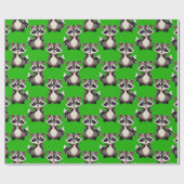 Papier Cadeau Raccoon Pattern Design Green  (Plat)