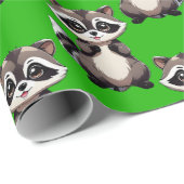 Papier Cadeau Raccoon Pattern Design Green  (Coin rond)