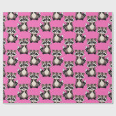 Papier Cadeau Raccoon Pattern Design Pink  (Plat)