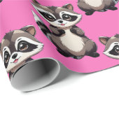 Papier Cadeau Raccoon Pattern Design Pink  (Coin rond)