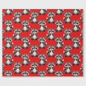 Papier Cadeau Raccoon Pattern Design Red  (Plat)