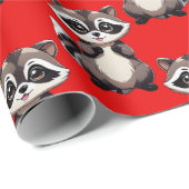 Papier Cadeau Raccoon Pattern Design Red  (Coin rond)