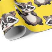 Papier Cadeau Raccoon Pattern Design Yellow  (Coin rond)