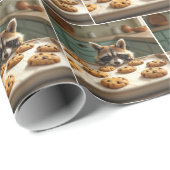 Papier Cadeau Raccoon Regardant Les Cookies De Chip De Chocolat (Coin rond)