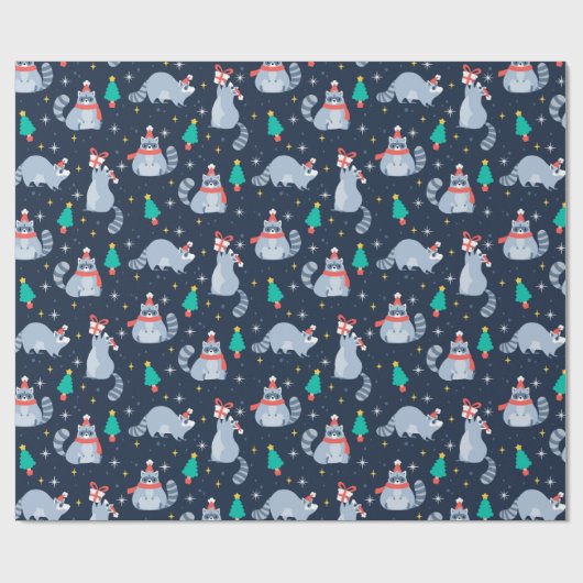 Papier Cadeau Racoons de Noël (Plat)