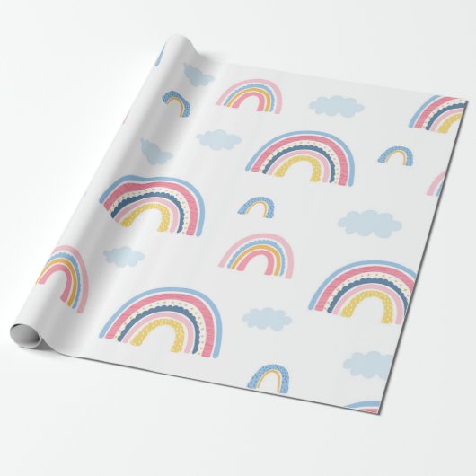 Papier Cadeau Rainbot Boho Rose Bleu Jaune Plat (Déroulé)