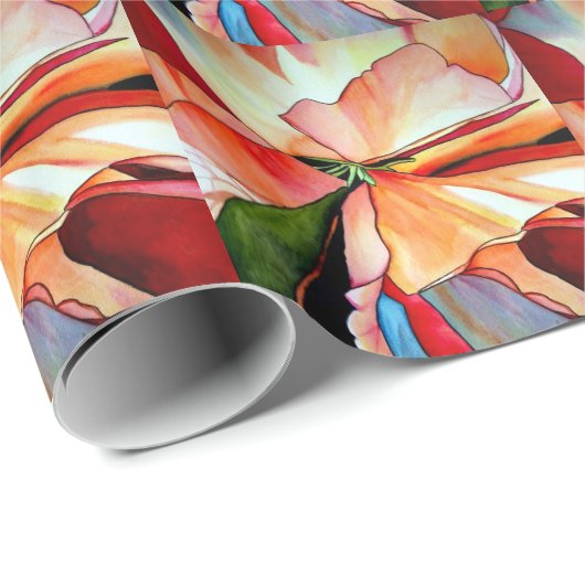 Papier Cadeau Rainbow Begonia flower watercolour original (Coin rond)