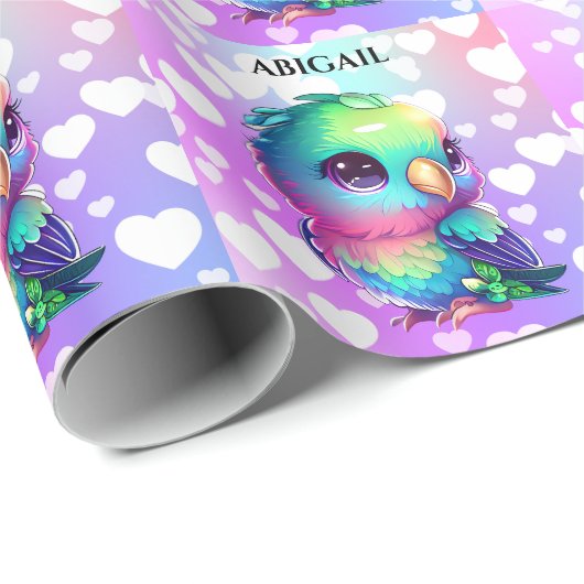 Papier Cadeau Rainbow Bird & Hearts Personnalisé (Coin rond)