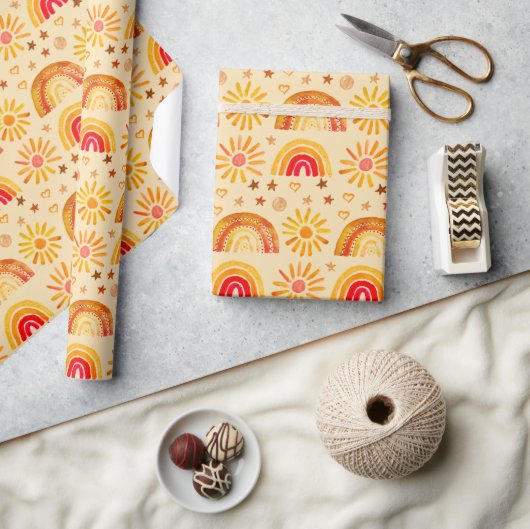Papier Cadeau Rainbow Boho Baby shower d'anniversaire Genre Neut (Artisanat)
