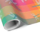 Papier Cadeau Rainbow Check with Dragonflies (Coin rond)