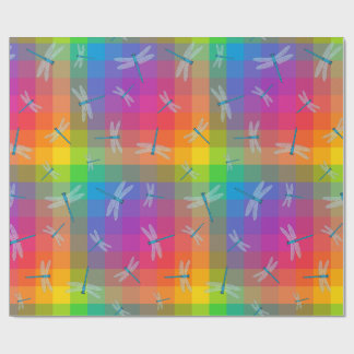 Papier Cadeau Rainbow Check with Dragonflies