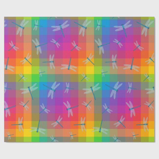 Papier Cadeau Rainbow Check with Dragonflies (Plat)