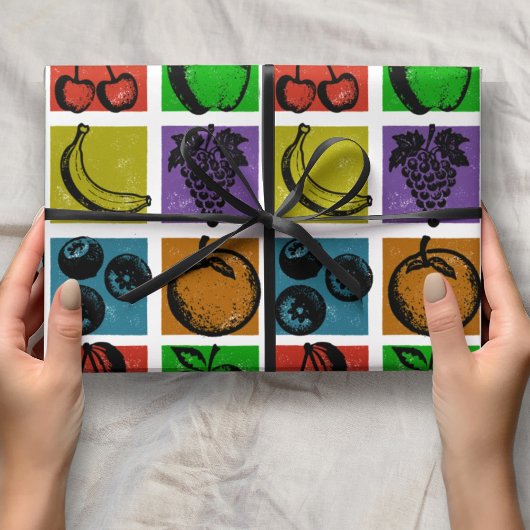 Papier Cadeau Rainbow Checker Fruit Stamps Wrapping Paper