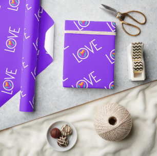 Papier Cadeau Rainbow Heart Love Purple