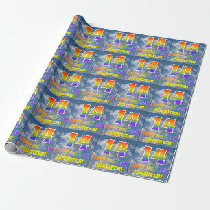 Papier Cadeau Rainbow Look "14" & "HAPPY BANTHDAY", Nuages, Sky