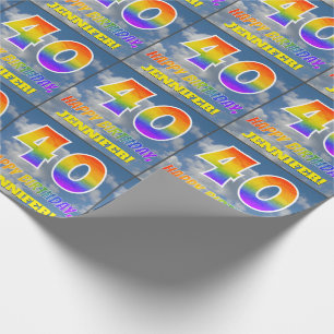 Papier Cadeau Rainbow Look "40" & "HAPPY BANTHDAY", Nuages, Sky