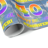 Papier Cadeau Rainbow Look "40" & "HAPPY BANTHDAY", Nuages, Sky (Coin rond)