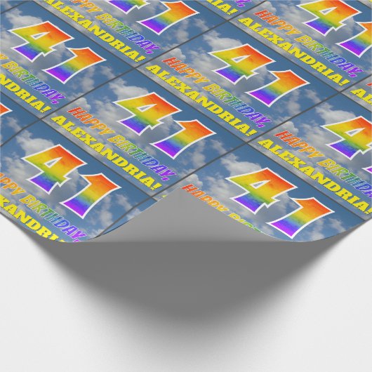 Papier Cadeau Rainbow Look "41" & "HAPPY BANTHDAY", Nuages, Sky (Coin)