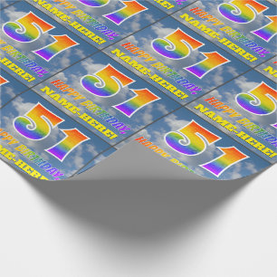 Papier Cadeau Rainbow Look "51" & "HAPPY BANTHDAY", Nuages, Sky