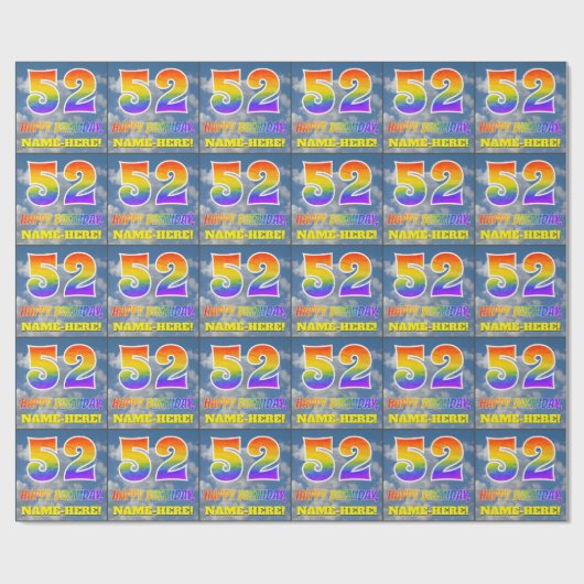 Papier Cadeau Rainbow Look "52" & "HAPPY BANTHDAY", Nuages, Sky (Plat)