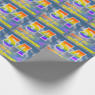 Papier Cadeau Rainbow Look "54" & "HAPPY BANTHDAY", Nuages, Sky